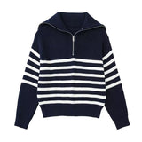 thanksgiving outfit Tineit Casual Knitted Zipper Striped Sweaters Women Loose Solid Lapel Long Sleeve Sweater Jacket Female Autumn Versatile Daily Outwear