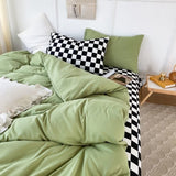 Tineit Checkerboard Bedding Sets Solid Color Fashion Single Double Queen Size Duvet Cover Flat Sheet Pillowcases Hotel Home Bed Linen