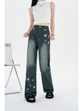 christmas outfit Tineit Women's Baggy Star Jeans Harajuku 90s Aesthetic Denim Trousers Y2k Vintage Japanese 2000s Style Loose Jean Pants Trashy Clothes