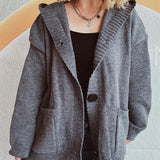 thanksgiving outfit Tineit Casual Knitted Solid Hoodies Cardigan Women Retro Loose Single-Breasted Sweaters Female Autumn Chic Street Daily Outwear