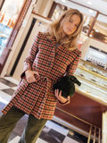 Tineit Vintage Women's Plaid Print Lace Up Woolen Jackets Elegant Spliced Stand Collar Button Down Pockets Coats 2025 Lady Chic Outwear