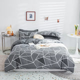 Tineit Grey Geometric Pattern Duvet Cover Four set series for Adults Teens Polyester Bedding Set with Zip Closure Comforter Covers