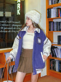 Tineit 2024 Fall Fashion Embroidery Lavender Varsity Jacket