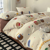 Tineit Ins Korean Cartoon Little Bear Cute Bedding Set Autumn Winter Polyester Bed Sheet Pillowcase Twin Full Queen Size Quilt Cover