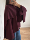 Tineit Elegant Wine Red Casual Jacket With Scarf Collar New Women's Fashion Full Sleeves Coat 2024 Autumn Female Chic High Streetwear