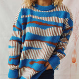 thanksgiving outfit Tineit Casual Loose Irregular Striped Pullover Sweater Women Autumn Retro O-Neck Thick Warm Sweaters Female Chic Daily Street Knitwear