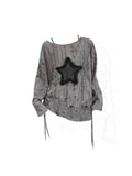 christmas outfit Tineit Women Grey Star T-Shirt Korean Y2k Torn T-Shirt 90s Fashion Vintage Tee Top Long Sleeve Emo 2000s Aesthetic T Shirts 2025 Autumn