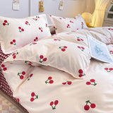 Tineit Korean Bedding Set Flowers PinK Blue Girls Boys Full Queen Size Duvet Cover Flat Sheet Pillowcase No Filler Home Bed Linens