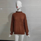 thanksgiving outfit Tineit Loose Knitted Solid Batwing Sleeve Turtleneck Women Chic Casual Long Sleeve Pullover Sweater Female Autumn Warm Daily Knitwear