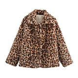 Tineit Office Leopard Print Cotton Quilted Jacket Women Casual Contrasting Color Single Breasted Lapel Coats Winter Street Outerwear