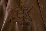 Tineit 2024 Fall Fashion Vintage Embroidery Star Leather Jacket