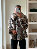 Tineit New Fashion Leopard Printed Warm Faux Fur Coat Chic Lapel Long Sleeve Women's Fluffy Furry Jacket Thick Lady Chic Outerwear 2024