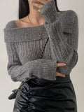 Tineit Solid Lapel Neck Slim Knit Sweater