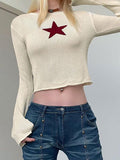 Tineit Y2K Star Pattern Boat Neck Pullover Sweater