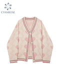 christmas outfit Tineit 2025 Fashion Women Cardigan Sweater Long Sleeve V-neck Single Breasted Pink Sweet Heart-shaped Print Casual Loose Knitwear Coat