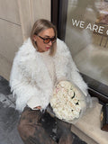 Tineit 2024 White Elegant Tassels Faux Fur Coats For Women Fashion Lapel Long Sleeves Thicken Warm Jacket Winter Female Chic Streetwear