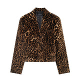 cold weather outfits Tineit 2024 Autumn Winter Office Lady Print Leopard Suits Fashion Vintage Single Button Short Blazers Chic Ladies Mini Skirts