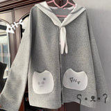 Tineit Sailor Collar Hoodies Women Fake Two Sweet Y2k Tops Bear Ear Long Sleeve Casual Sweatshirts Fashion Japanese Oversized Hoodie