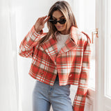 Tineit Vintage Plaid Short Coats Women Loose Lapel Single Breasted Long Sleeve Female Jackets 2024 Autumn Lady Fashion Commute Outwear