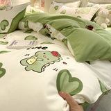 Tineit Cute Bear Bedding Set No Filler Full Queen Size Duvet Cover Flat Sheet Pillowcase Kids Adults Fashion Soft Comforter Cover