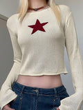 Tineit Y2K Star Pattern Boat Neck Pullover Sweater