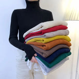 thanksgiving outfit Tineit Zoki Autumn Fashion Women Turtleneck Sweater Korean Long Sleeve Simple Basic Slim Elastic Jumper Solid Screw Thread Elegant Tops