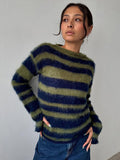 Tineit Mohair Striped Sweater Women Contrast Color Knitted O-neck Long Sleeve Loose Chic Pullover Female 2025 Winter New Top Pollover