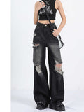 christmas outfit Tineit Women's Y2k Baggy Ripped Jeans Japanese 2000s Style Black Gothic Denim Trousers Harajuku Vintage Jean Pants Emo Trashy Clothes