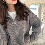 thanksgiving outfit Tineit Turtleneck Knitted Pullovers Women Autumn Warm Solid Zipper Long Sleeve Casual Jumper Fashion Loose All Match Sweaters