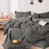 Tineit Fashion Plaid Bedding Set Green Brown Duvet Cover 220x240 No Filler Pillowcase Bed Sheet Single Queen Soft Bed Linens