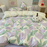 Tineit Floral Korean Style Duvet Cover Set No Filler Pillowcase Flat Sheet Twin Queen Size Boys Grils Romantic Bedding Kit