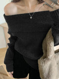 Tineit Solid Off Shoulder Knit Sweater