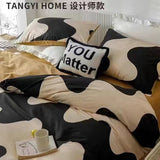 Tineit Black And White Panda Bedding Set Cute Cartooon Animals Soft Duvet Cover Solid Flat Sheet For Kids Girls Double Queen Full Size