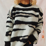 thanksgiving outfit Tineit Casual Loose Irregular Striped Pullover Sweater Women Autumn Retro O-Neck Thick Warm Sweaters Female Chic Daily Street Knitwear