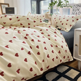 Tineit Korean Red Heart Bedding Set No Filler Twin Queen Duvet Cover Flat Sheet Pillowcase Girls Adults Fashion Floral Home Textile