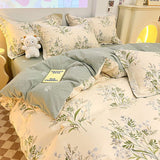 Tineit Floral Duvet Cover Set 2025 New Spring Twin Queen Size Girls Boys Flat Sheet Pillowcase No Filler Fashion Home Hotel Bed Linens