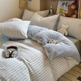 Tineit Ins Washed Cotton Four Piece Single Duvet Set Japanese Style Simple Checkered Bedding Dormitory