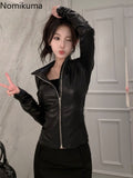 Tineit Streetwear Black Leather Coats 2025 Women's Clothing Stand Neck Zipper Slim Fit Outwear Y2k Tops Fashion Korean PU Jackets