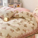 Tineit Fashion Floral Bedding Set Blue Pink Boys Girls Single Double Size Duvet Cover Kit No Filling Flat Sheet Pillowcase Home Textile