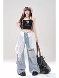 christmas outfit Tineit Women Light Blue Y2k Baggy Ripped Jeans Harajuku Aesthetic Japanese 2000s Style Denim Trousers Vintage Jean Pants Trashy Clothes