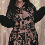 Tineit 2024 Fall Fashion Skull Print Zip Up Oversized Hoodie