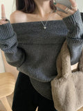 Tineit Solid Off Shoulder Knit Sweater