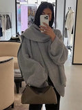 Tineit Elegant Solid With Scarf Women Sweater Full Sleeve O-neck Lady Pullover 2025 Autumn Fashion Winter High Street Female Knitwear