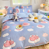 Tineit Cute Bear Bedding Set Girls Boys Kids Single Double Size Flat Sheet Duvet Cover Pillowcase Bed Linens White Blue Home Textile