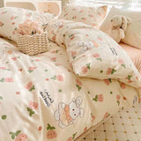 Tineit Cute Cartoon Bedding Set Ins Style Duvet Cover Without Comforter Pillowcases Flat Sheet New Arrival Soft Bed Linens