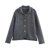 Tineit Bow Lace Knit Women Cardigan Full Sleeve Loose 2025 Spring Female Sweater Casual Chic Street Solid All-match Lady Coat