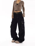 christmas outfit Tineit Women's Dark Blue Y2k Baggy Cargo Jeans Harajuku Japanese 2000s Style Oversize Denim Trousers Vintage Jean Pants Trashy Clothes