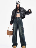 christmas outfit Tineit Women's Blue Baggy Y2k Cargo Jeans Harajuku Denim Trousers Japanese 2000s Style Oversize Jean Pants Trashy Vintage Clothes 2025