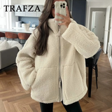 cold weather outfits Tineit 2024 Autumn Winter Casual Women Jackets Fashion Streetwear Thick Oversized Solid Zipper O Neck Teddy Fleece Ladies Coats