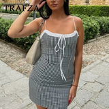 cold weather outfits Tineit 2024 Spring SUmmer Sexy Women Dresses Fashion Plaid Strapless Slim Sleeveless Zipper Lace-up Chic Camisole Mini Dresses